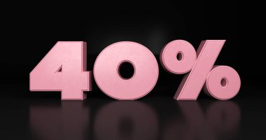 40% plastic pink sign. 3d render illustration.