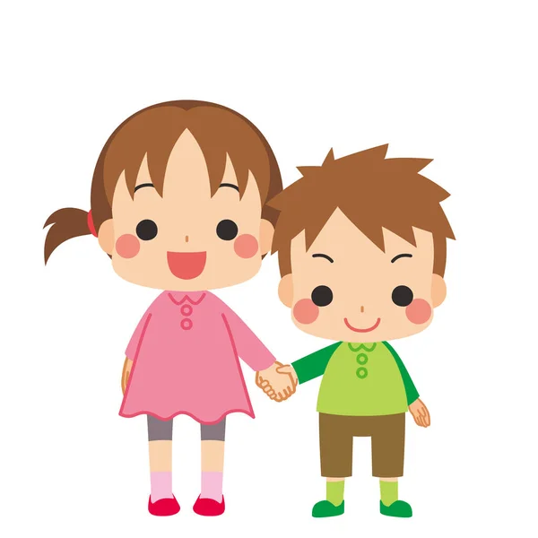 Illustration Sister Brother Holding Hands — Stock Vector