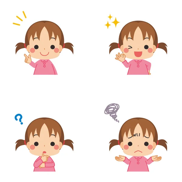 一个小女孩用手势传递信息的例子 — 图库矢量图片