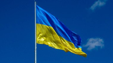 Ukrayna 'nın sarı ve mavi bayrağı rüzgarda dalgalanıyor.