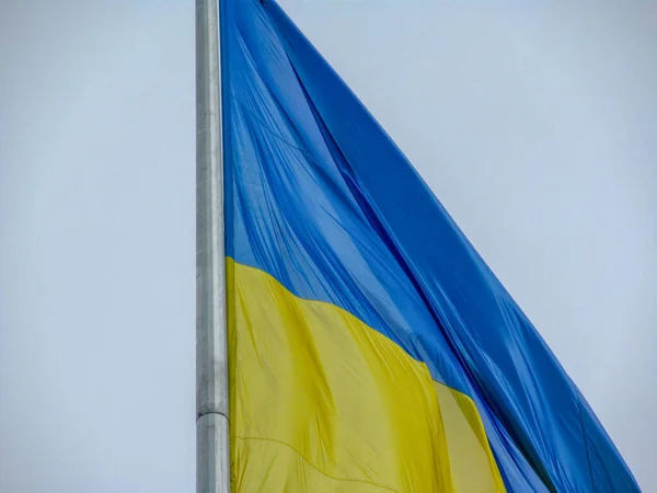 Gelbe Und Blaue Flagge Der Ukraine Einem Fahnenmast Park Bei — Stockfoto