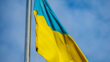 Bayrak direğinde Ukrayna 'nın sarı ve mavi bayrağı