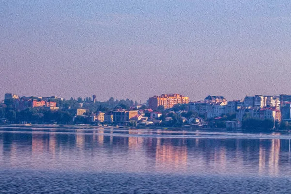 Şehrin Genel Manzarası Sabahları Göl Manzarası — Stok fotoğraf