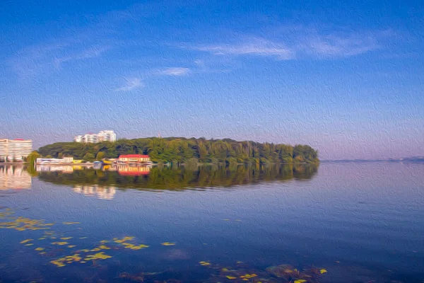 Γενική Άποψη Της Πόλης Και Της Λίμνης Πρωί — Φωτογραφία Αρχείου