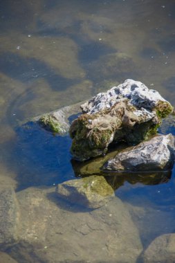 Rıhtımdaki büyük gri taşlar.