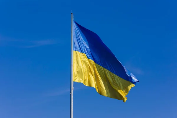State Blue Yellow Flag Ukraine Park Flagpole Sky — Stock Photo, Image