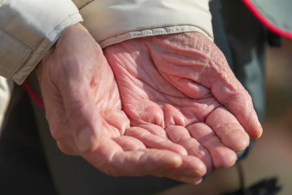 Der Alte Mann Streckte Seine Hände Aus Und Bat Geld — Stockfoto