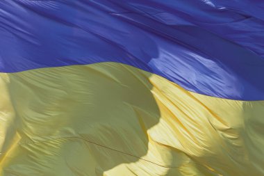 Ukrayna 'nın sarı ve mavi bayrağı bayrak direğinde dalgalanır rüzgarda