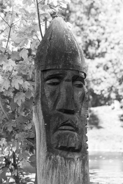 Sculpture Bois Sage Soldat Dans Parc — Photo