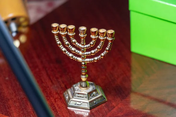 Joodse Vergulde Feestelijke Zeven Kandelaar — Stockfoto