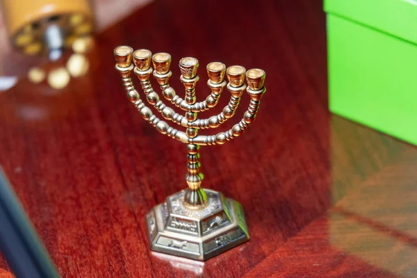 Jewish Gilded Festive Seven Candlestick — Stock Photo, Image