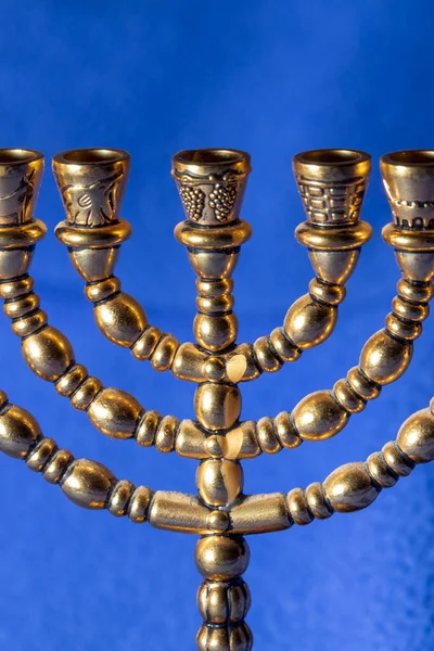 Ritual Judaico Ouro Sete Castiçal Para Celebrar Hanukkah Ano Novo — Fotografia de Stock