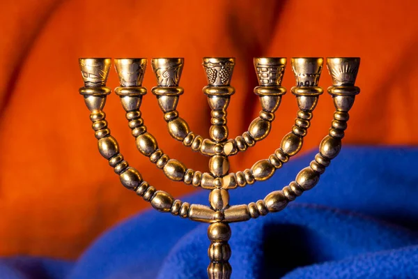 Ritual Judío Dorado Siete Candelabros Para Celebrar Hanukkah Año Nuevo —  Fotos de Stock