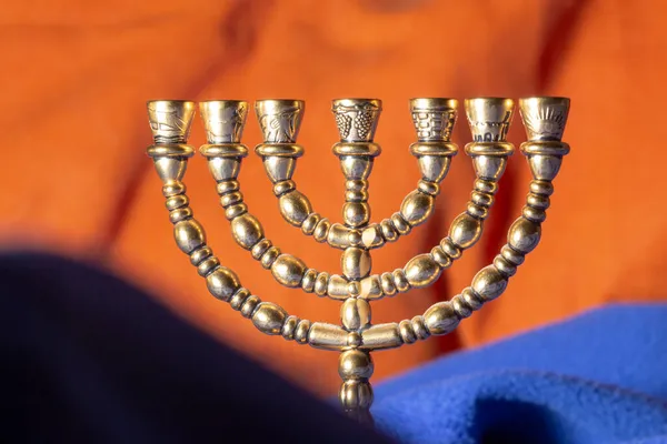 Ritual Judaico Ouro Sete Castiçal Para Celebrar Hanukkah Ano Novo — Fotografia de Stock