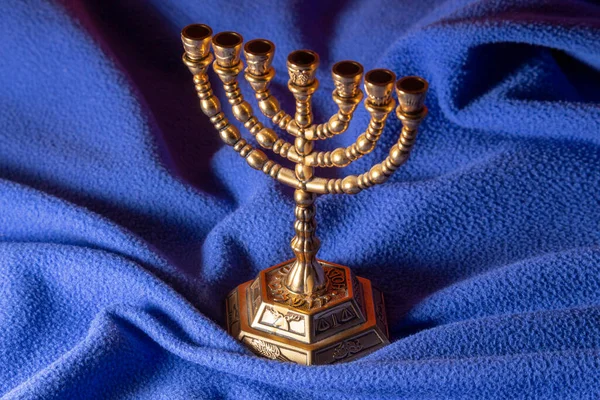 Ritual Judaico Ouro Sete Castiçal Para Celebrar Hanukkah Ano Novo — Fotografia de Stock