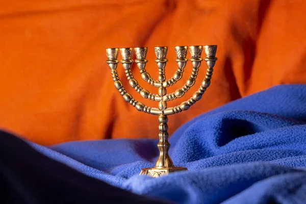 Judisk Ritual Gyllene Sju Ljusstake För Att Fira Hanukkah Judisk — Stockfoto