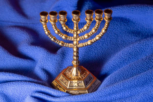 Joods Ritueel Gouden Kandelaar Chanoeka Joods Nieuwjaar Pascha Vieren — Stockfoto
