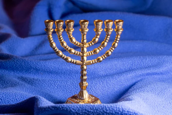 Joods Ritueel Gouden Kandelaar Chanoeka Joods Nieuwjaar Pascha Vieren — Stockfoto