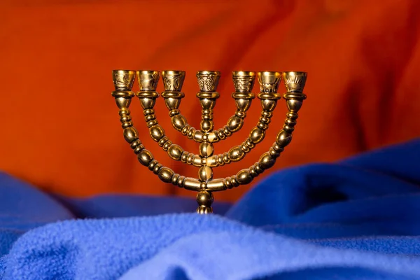 Ritual Judío Dorado Siete Candelabros Para Celebrar Hanukkah Año Nuevo — Foto de Stock