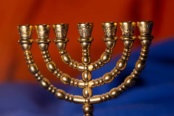 Ritual Judaico Ouro Sete Castiçal Para Celebrar Hanukkah Ano Novo — Fotografia de Stock