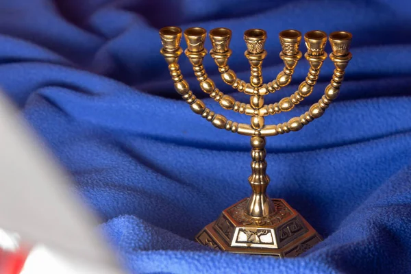 Judisk Ritual Gyllene Sju Ljusstake För Att Fira Hanukkah Judisk — Stockfoto
