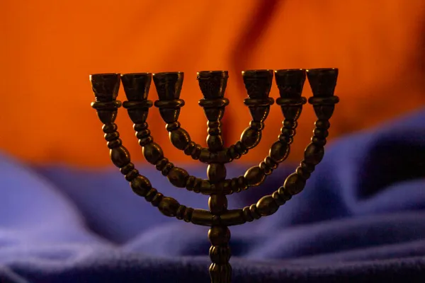 Ritual Judío Dorado Siete Candelabros Para Celebrar Hanukkah Año Nuevo — Foto de Stock