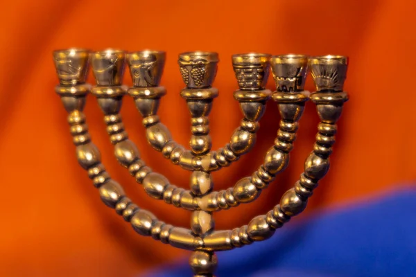 Ritual Judaico Ouro Sete Castiçal Para Celebrar Hanukkah Ano Novo — Fotografia de Stock