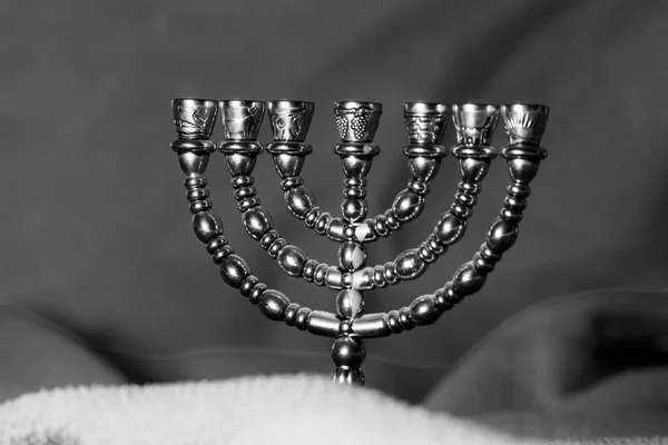 Judisk Vacker Gyllene Sju Ljusstake För Att Fira Hanukkah Judisk — Stockfoto