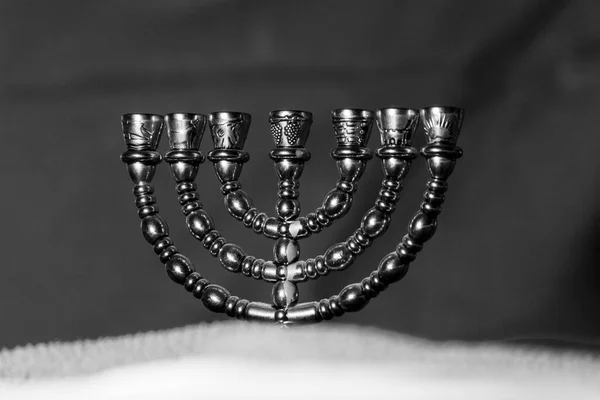 Jewish Beautiful Golden Seven Candlestick Celebrate Hanukkah Jewish New Year — Stock Photo, Image
