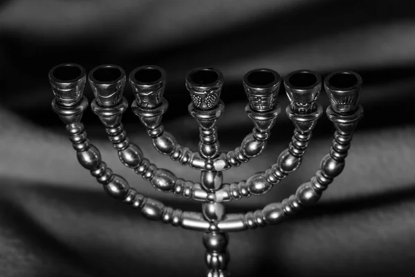 Jewish Beautiful Golden Seven Candlestick Celebrate Hanukkah Jewish New Year — Stock Photo, Image