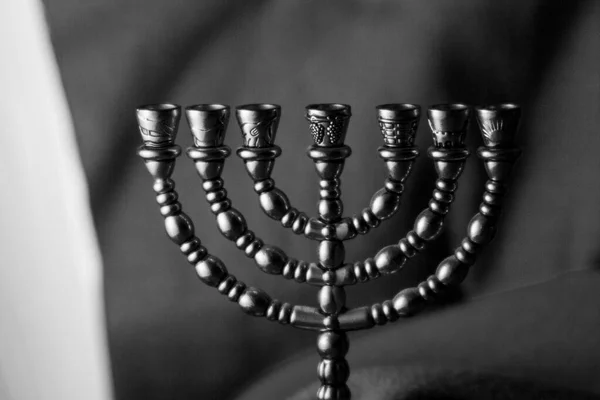 Jewish Beautiful Golden Seven Candlestick Celebrate Hanukkah Jewish New Year — Stock Photo, Image