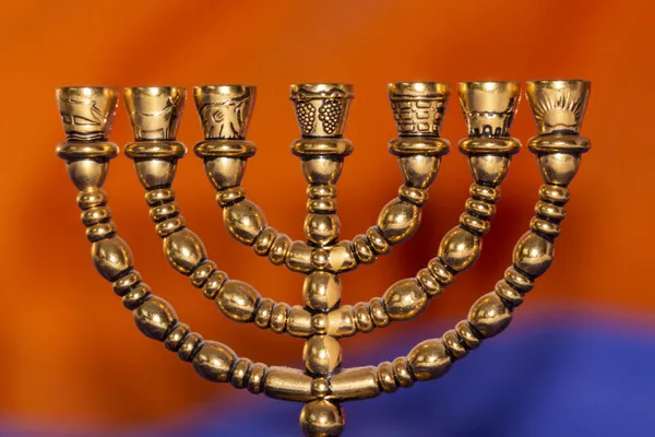Judeu Bonito Dourado Sete Castiçal Para Celebrar Hanukkah Ano Novo — Fotografia de Stock