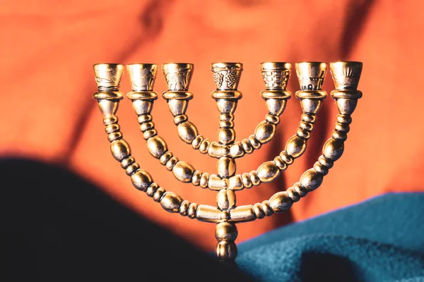 Żydowski Złoty Siedem Świecznik Czytania Tory Pisma Świętego — Zdjęcie stockowe