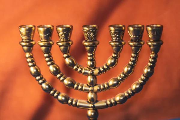 Candelabro Oro Ebraico Sette Candele Lettura Della Torah Delle Sacre — Foto Stock