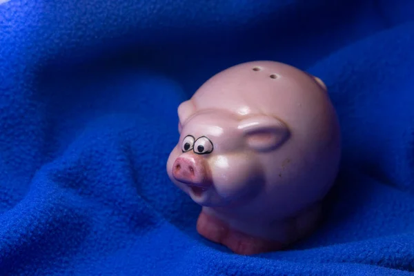 Sculpture Toy Pig Blue Background — Stock Photo, Image