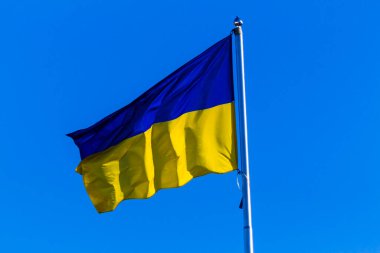 Bayrak direğinde sarı ve mavi Ukrayna bayrağı