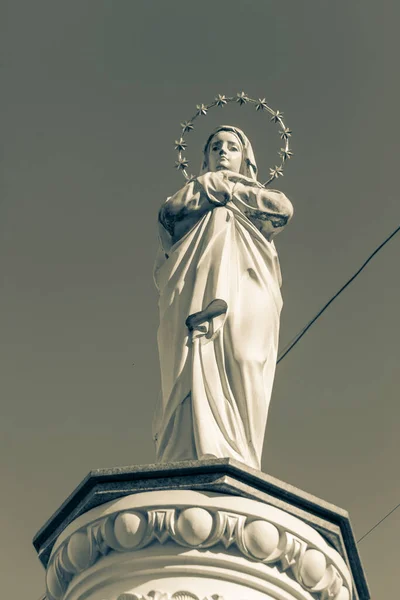 Skulptur Der Gottesmutter Mit Goldenem Heiligenschein Und Sternen Auf Dem — Stockfoto