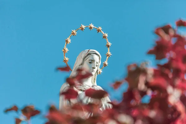 Sculpture Mother God Golden Halo Stars Her Head — Stock Photo, Image