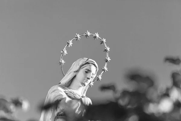 Escultura Madre Dios Con Halo Dorado Estrellas Cabeza —  Fotos de Stock