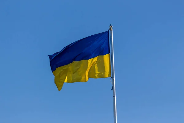 Жовтий Синій Український Прапор Флагштоку — стокове фото