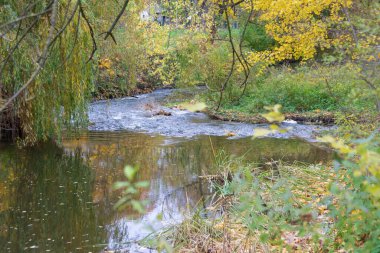 Sonbahar soğuk suyu gölette ve dalgalar Ekim 'de