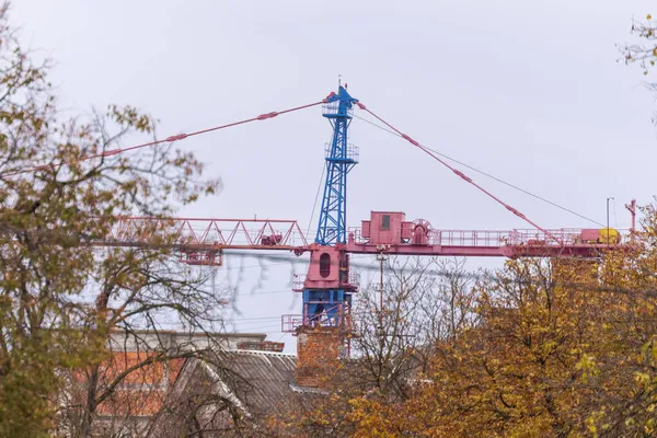 Metal Construction Crane Construction Residential Building — Stock Photo, Image