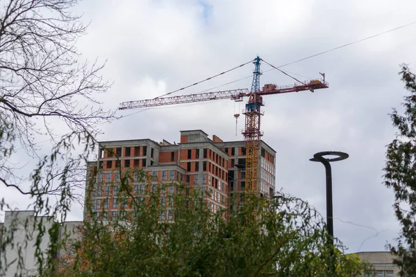 Bouwkraan Bouwplaats Waar Het Huis Wordt Gebouwd — Stockfoto