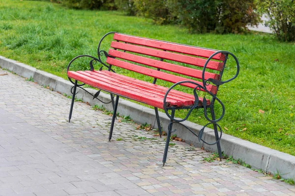 Banc Bois Dans Parc Octobre — Photo