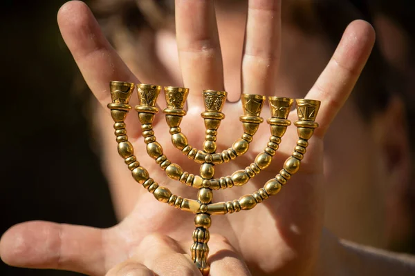 Jewish Gilded Seven Candlestick Hands — Stock Photo, Image