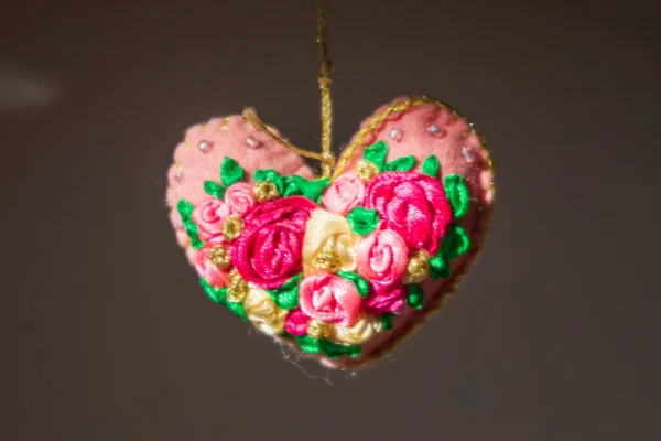 Colored Heart Handmade Fabric Tourists — Stock Photo, Image