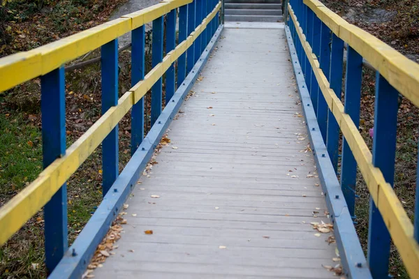 Bunte Holzbrücke Über Den Fluss Park — Stockfoto