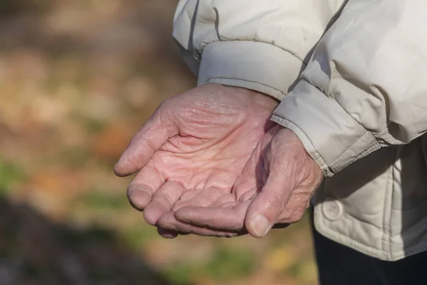 Old Man Held Out His Hands Asked Money — Stock Photo, Image