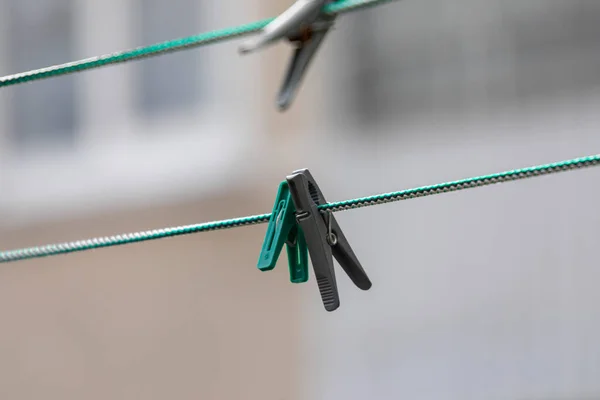 Plastic Clothespins Clips Lace Drying Clothes Washing — Stock Photo, Image