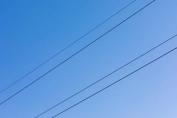 Kraftledningar Bakgrund Blå Himmel — Stockfoto